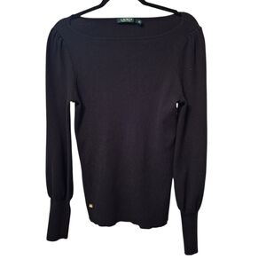Lauren Ralph Lauren Black Ribbed Square Neck Sweater Ladies Large Old Money